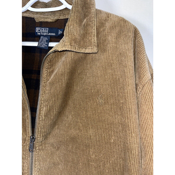 VINTAGE Polo Ralph Lauren Corduroy Bomber Jacket Mens XL Brown Flannel Lined Red - Picture 4 of 13